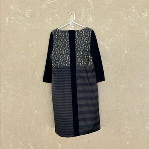 Marina Rinaldi Black and Silver Sheath Dress with Bateau Neckline